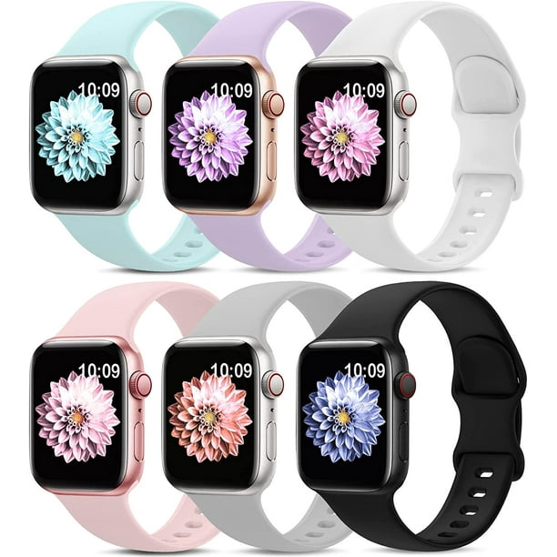 Paquete de 6 correas deportivas compatibles con Apple Watch Band 38 mm, 40 mm, 41 mm, 42 mm, 44 mm, 45 mm, 49 mm, correa de silicona suave impermeable compatible con iWatch Apple Watch Series 9 Ultra