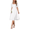 thumbnail image 2 of VESTIDO MIDI CASUAL DE MUJER CON OJALOS INSPIRADO EN CHIC, CUELLO CUADRADO, MANGAS CORTAS Y PUFF, COLOR BLANCO, 2 of 6