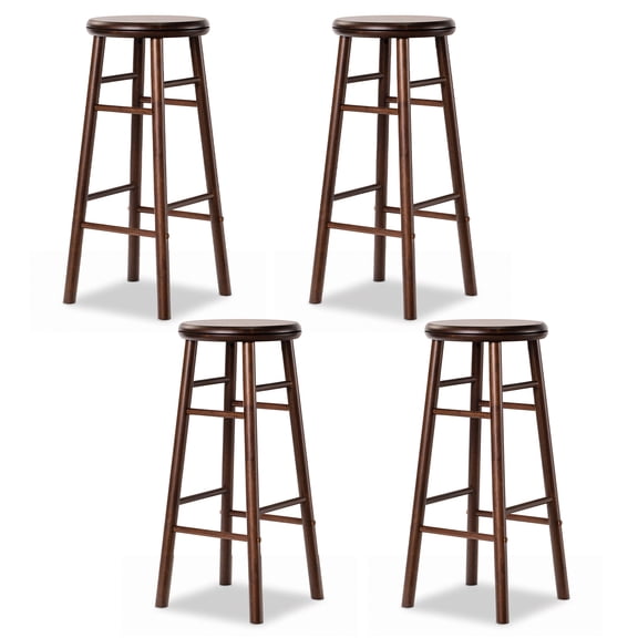 Gymax 29'' Swivel Bar Stools Set of 4 w/Backless Design Footrests & Strong Crossbars Walnut
