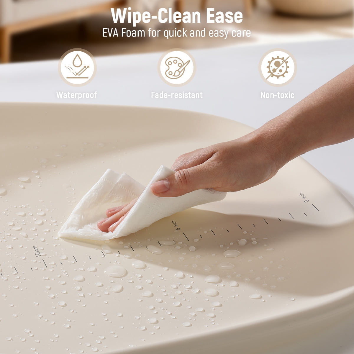 Baby Changing Pad, Caveen Eva Diaper Changing Station, with Height Ruler & Anti Slip Bottom, Waterproof, Beige