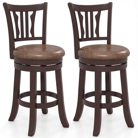 Gymax 26'' Counter Height Swivel Bar Stools Set of 2 w/Back & Faux Leather Seat