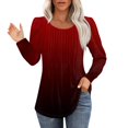 thumbnail image 1 of Liquidation de Chemises pour Femmes Chemise en Polyester pour Femmes Hauts d'Automne pour Femmes Coupe Ample Chemises à Manches Longues Plissées Blouse Décontractée à Col Rond Imprimé Floral T-Shirts Grande Taille, 1 of 7