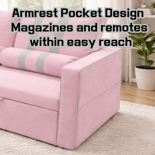68.5 Inch Pink 2-Seater Pull Out Sleeper Sofa Bed with USB Charging Port, 3-Position Adjustable Backrest Convertible Loveseat for Living Room, Guest Room, Apartment