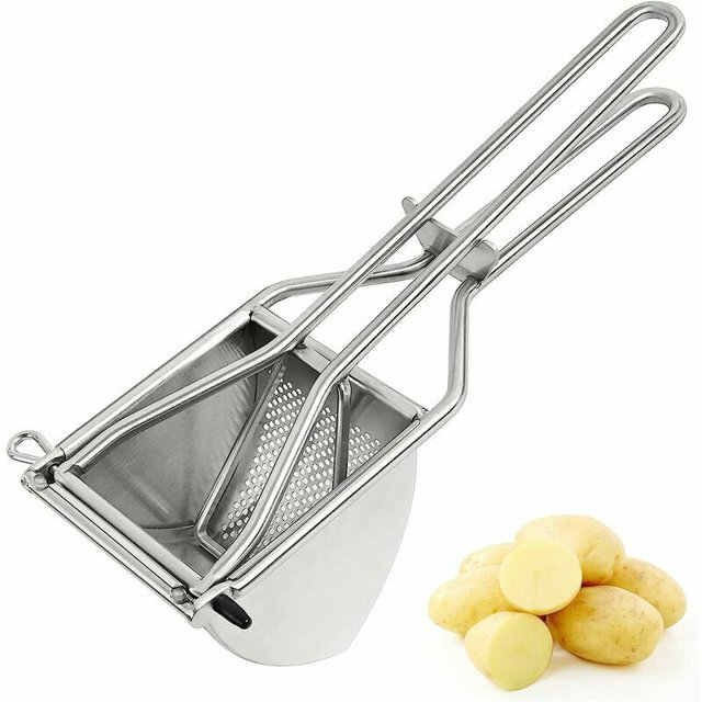 Pasamanos, prensa de verduras de acero inoxidable, prensa de frutas, machacador de patatas de acero inoxidable para puré de patatas delicado, mango largo
