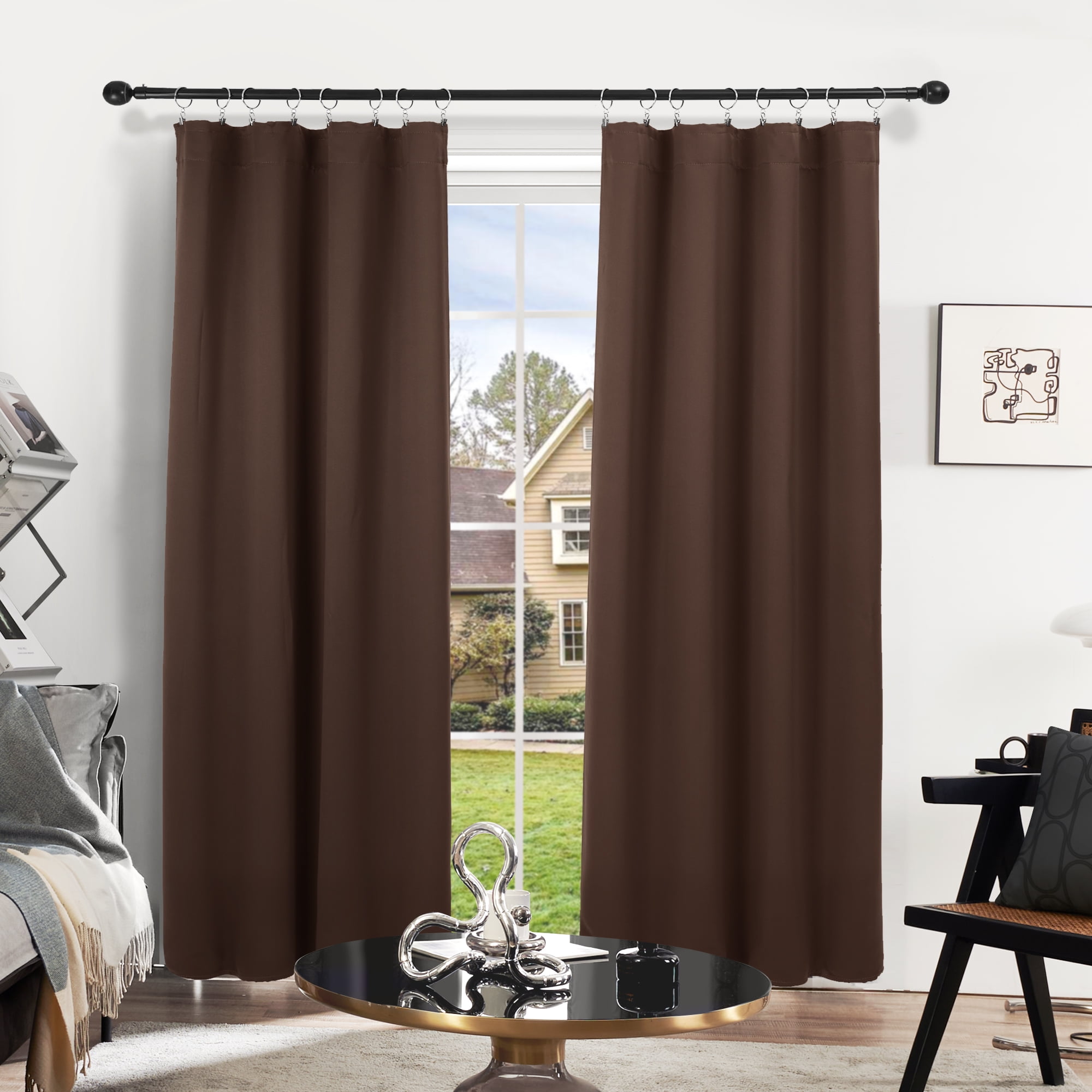 Deconovo Black Out Curtains for Bedroom 63 inches Long, 2 Panels, Thermal Insulated Rod Pocket Window Drapes, 38" x 63", Chocolate