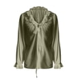thumbnail image 4 of Helii Womens Tops Women's V Neck Pleated Front Collared Long Sleeve Ruffle Casual Blouse Top, 4 of 5