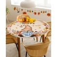 thumbnail image 2 of Fall Round Fitted Tablecloth with Elastic Thanksgiving Gnome Tablecloths Autumn Maple Leaves Sunflower Pumpkin Table Cover for Kitchen Dinner Holiday Party Picnic Fits Tables up to 45"- 52" Diameter, 2 of 6