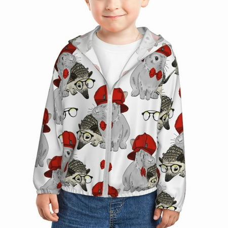 

Gaeub Rabbit And Hedgehog Print Athletic Sun Protection Hoodie for Kids Long Sleeve Outdoor UV Shirt Running Fishing Top for Boys Girls-18 Months