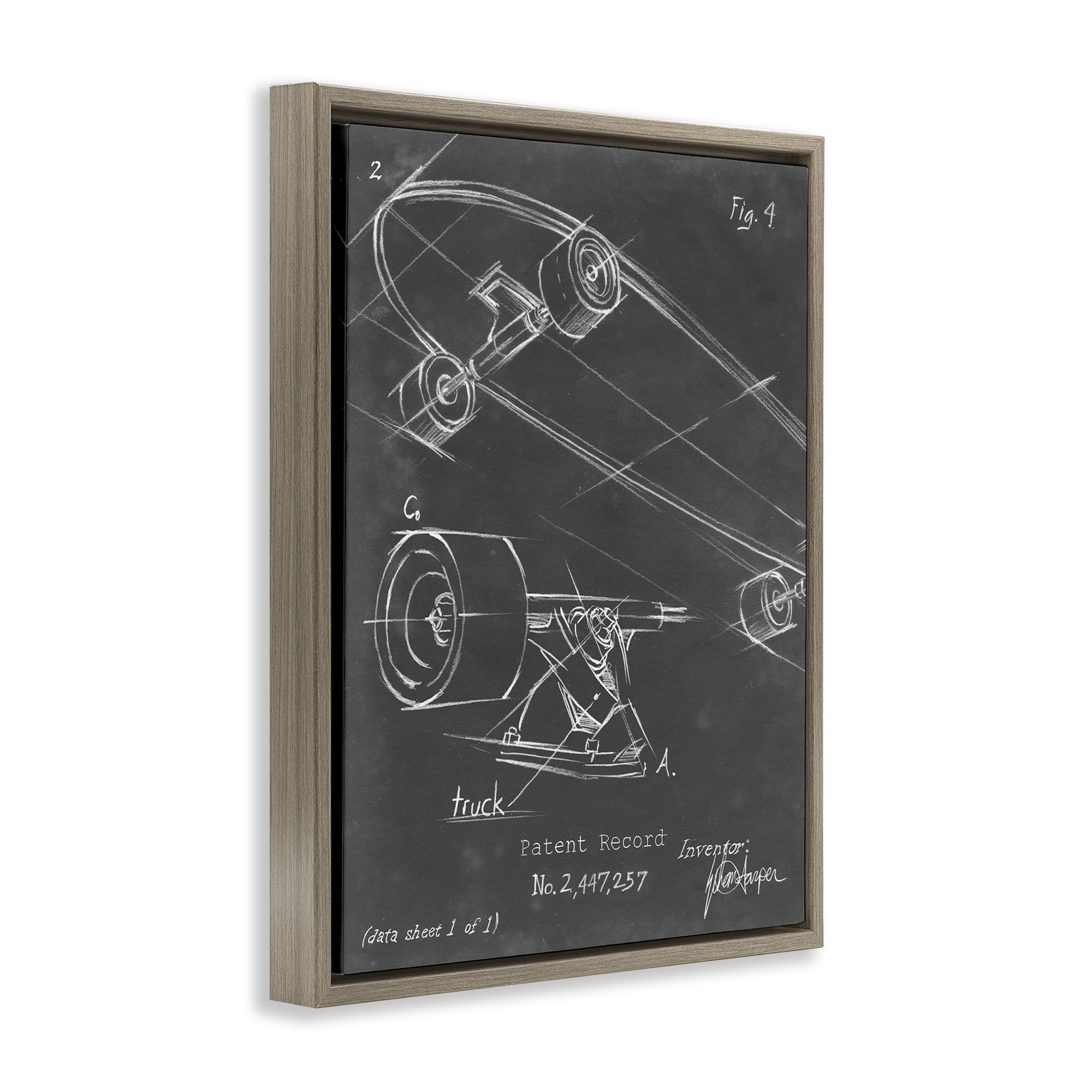 Stupell Industries Skateboard Truck Diagram Sports Painting Brown Floater Framed Art Print Wall Art, 17 x 21