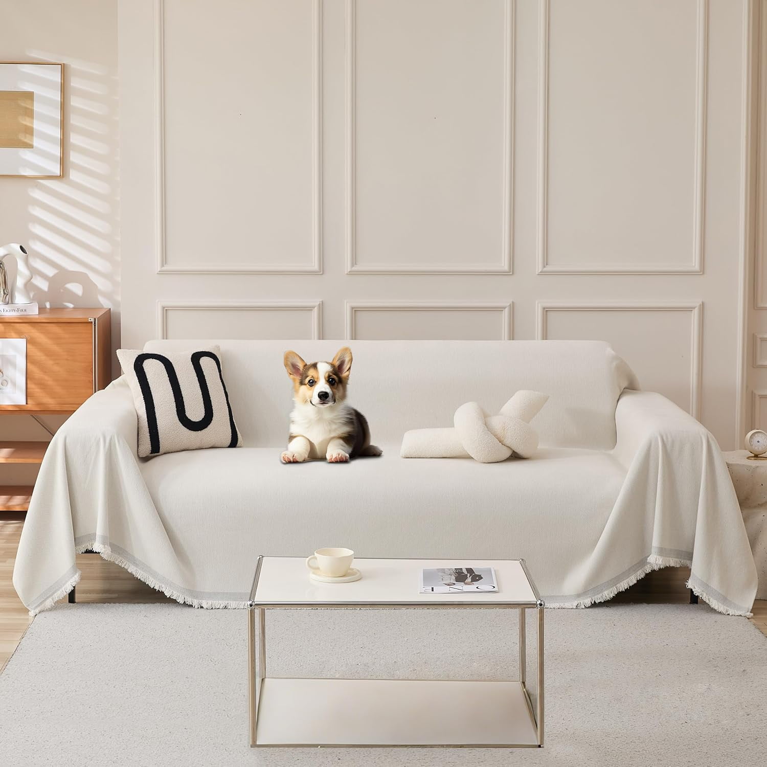 Sectional Cover Couch, Sofa Cover Couch Covers for Sofa, Couch Sofa Covers for 3 Cushion Couch Sofa, Non Slip Soft Couch Sofa Cover, Couch Cover for Dogs Washable Furniture Protector, 71"x134", Beige