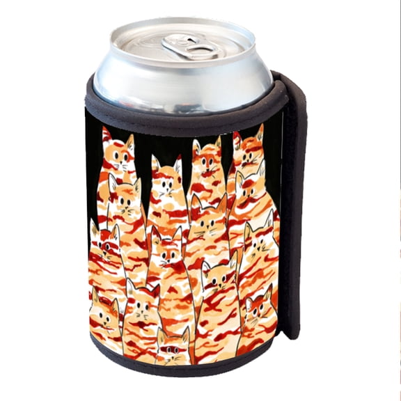 KuzmarK Insulated Drink Can Cooler Hugger - Earth Tones Camo Camouflage Kitties Abstract Cat Art by Denise Every