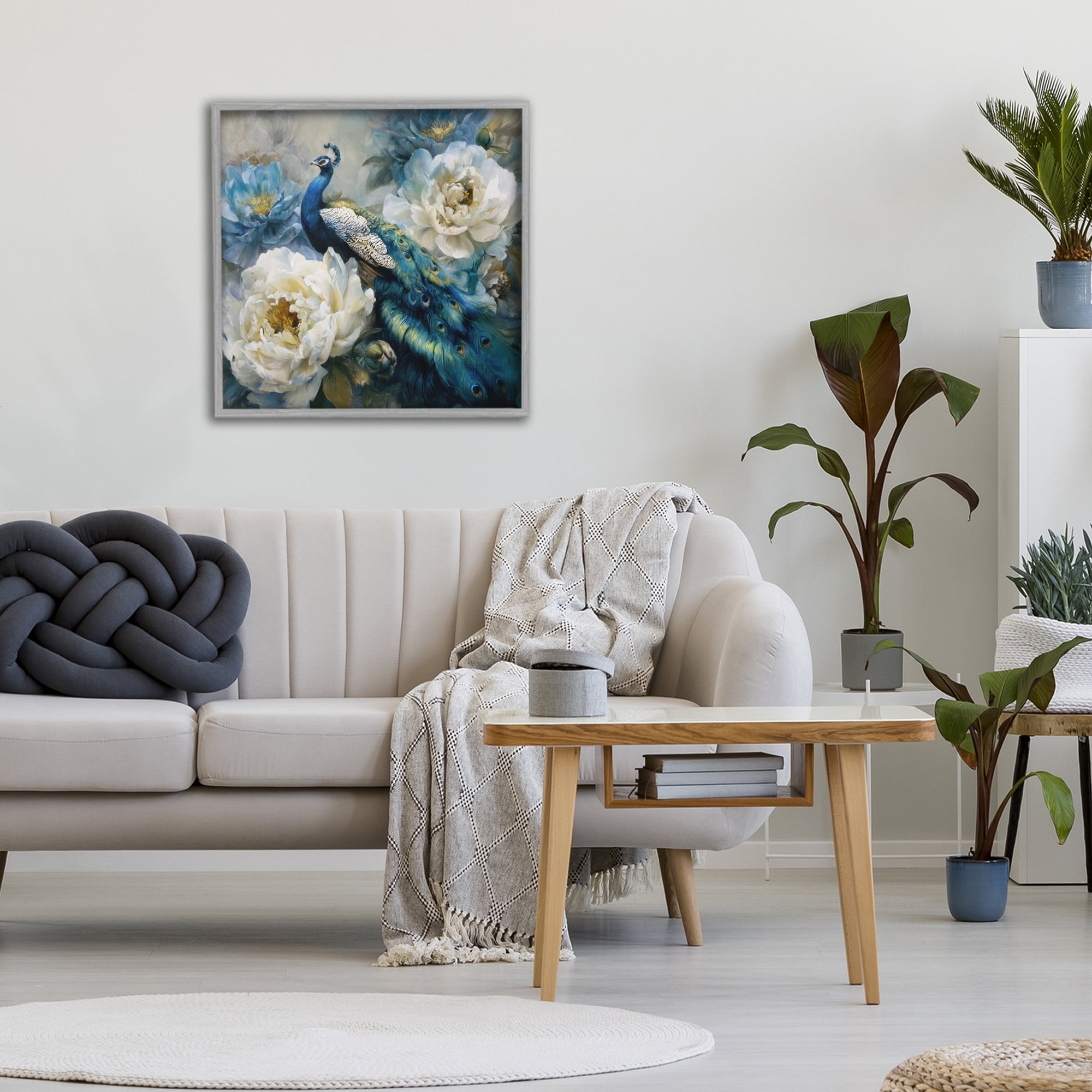 Stupell Industries Pretty Peacock with Roses Gray Framed Giclee Art, design by Tina LeCour