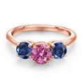 thumbnail image 3 of Gem Stone King 18K Rose Gold Plated Silver Pink Moissanite and Blue Created Sapphire Engagement Ring for Women | 2.00 Cttw | Round 6MM | Gemstone Birthstone | Size 5, 3 of 6