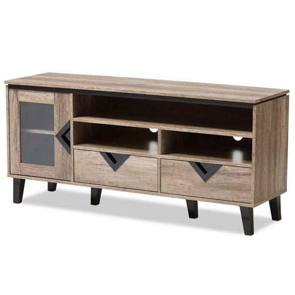 Bowery Hill 55" Wood TV Stand Console Entertainment Center in Distressed Oak