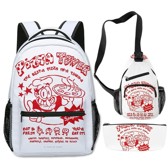 Sac à Dos de Voyage Multifonction Mode Nouveauté Classique Cool Tour à Pizza Impression 3D 3 Pcs/ensemble Sacs d'École Sac à Dos Poitrine Trousse,2
