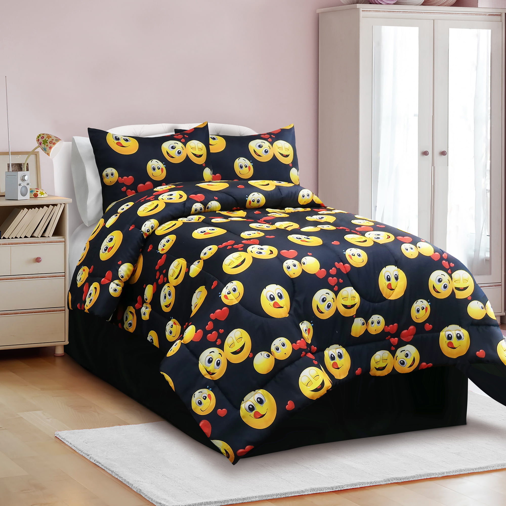Yellow 4 Piece Queen Comforter Set Veratex Emoji Madness 4 Pc