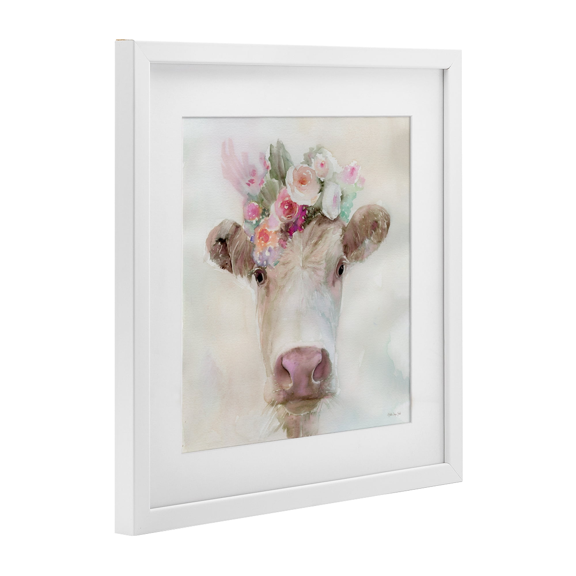 Stupell Industries Betsy Cow with Flowers White Framed Print Under Glass, design by Stellar Design Studio