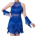 thumbnail image 1 of Vestido de baile latino con lentejuelas para mujer, ropa de baile moderna para bailarina, club nocturno, espectáculo de escenario , Azul 3XL, 1 of 8