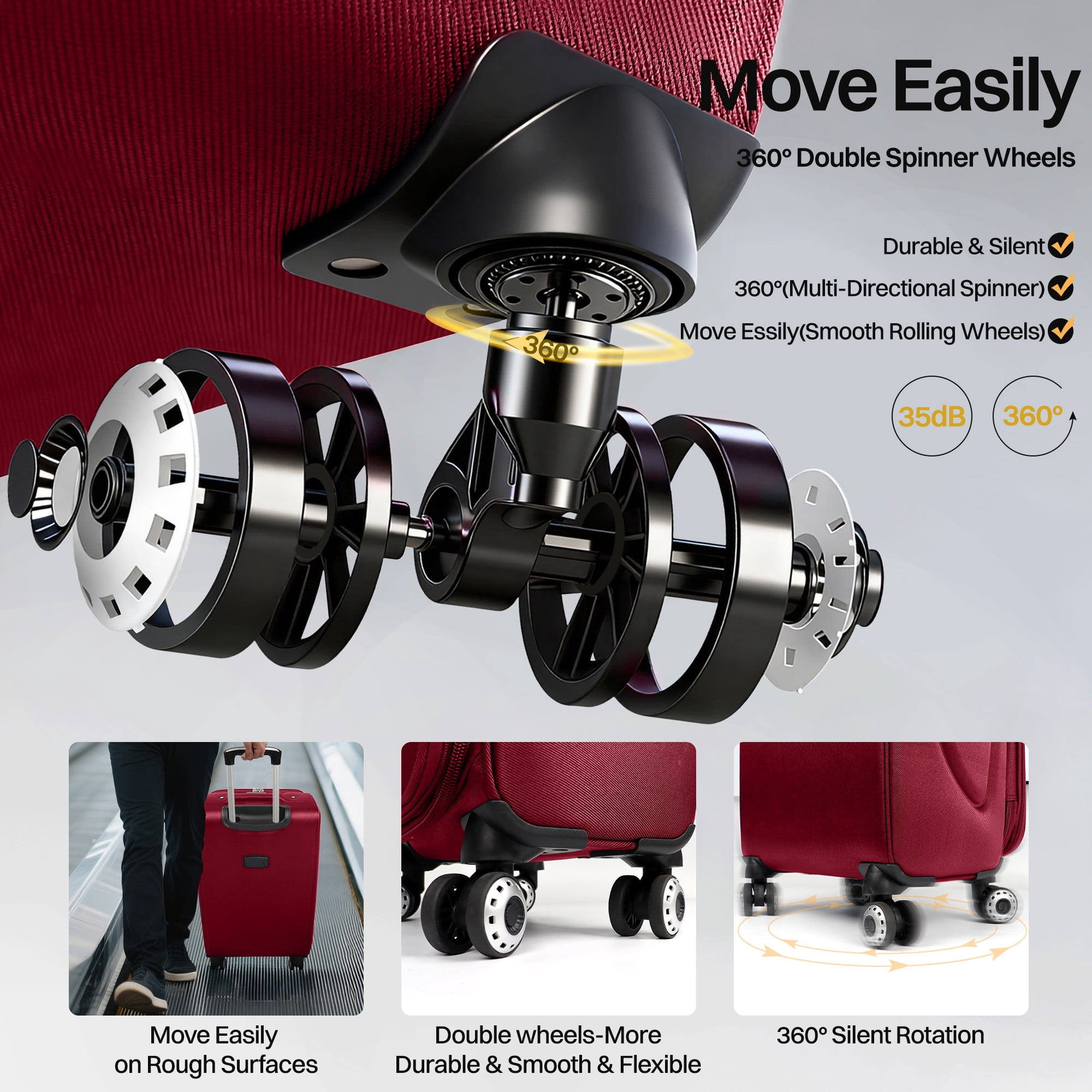 New York Xpress 28" Softside Large Checked Luggage Lightweight Expandable Suitcase with Spinner Wheels, Burgundy/Grey, WD8815