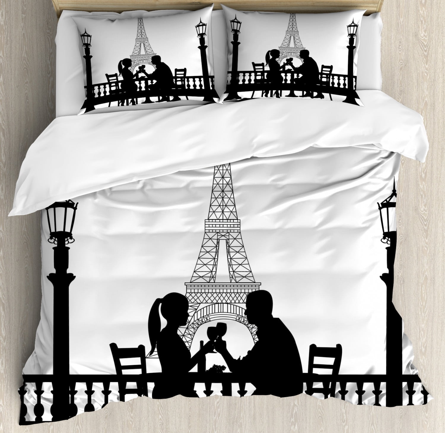 Romantic Duvet Cover Set King Size, Couple Having a Romantic Dinner in