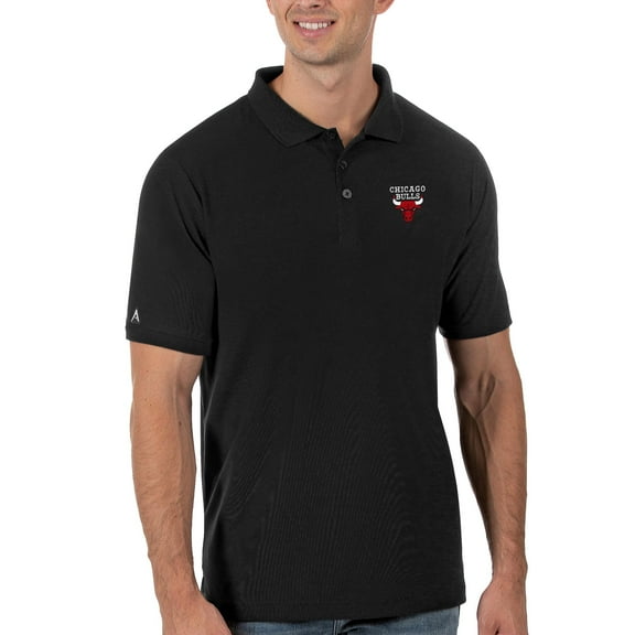Men's Antigua Black Chicago Bulls Legacy Pique Polo