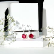 Rosec Jewels 4 Carat Lab Grown Ruby Hoop Earrings in Silver (AAAA Quality) Ruby Drop Earrings with Lever Back - with Jewelry Box