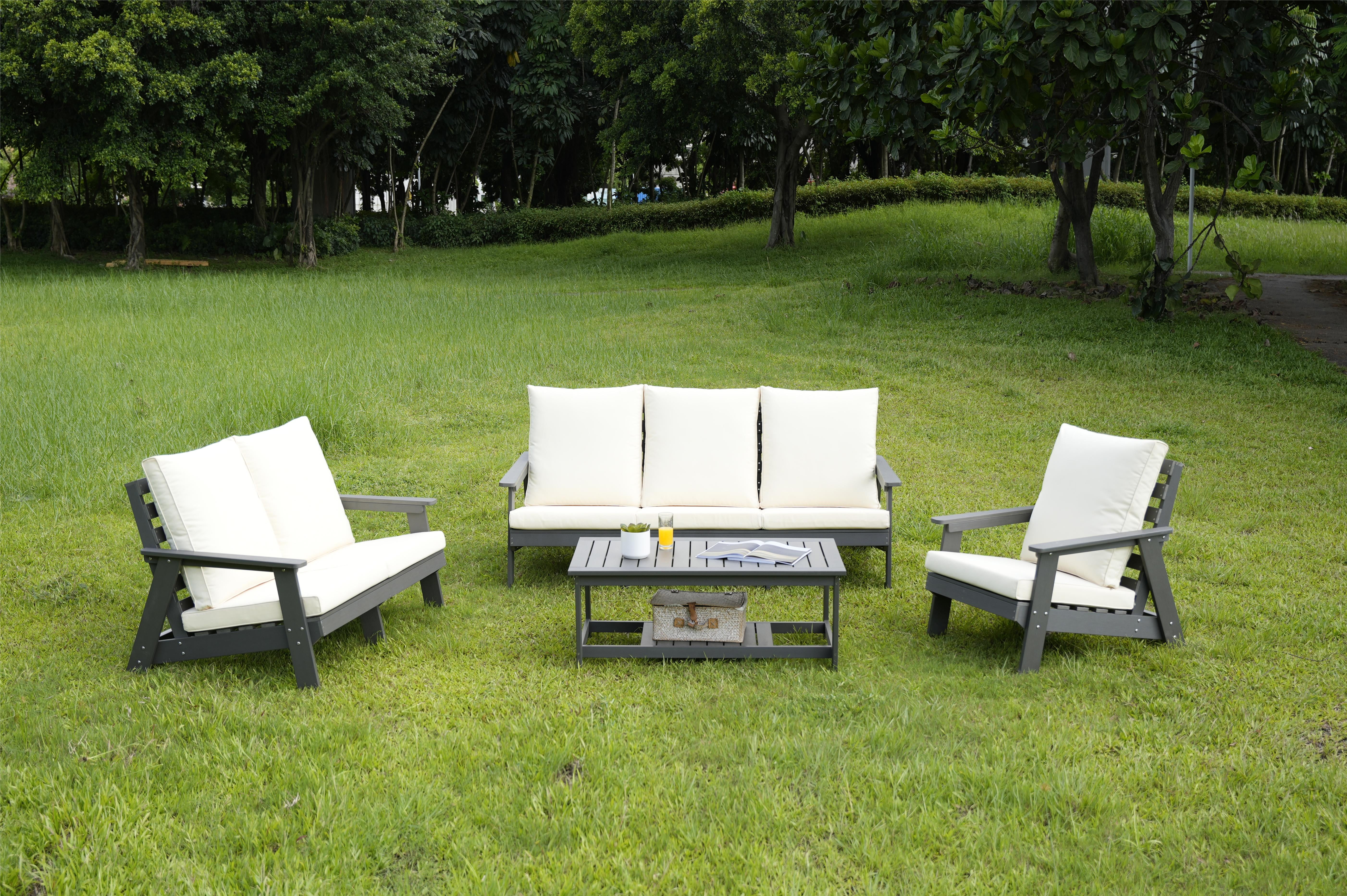 MAYEERTY 3 Seater Outdoor Garden Sofa with Cushion,Courtyard camping sofa Set for Porch, Poolside, Terrace, and Yard，Beige