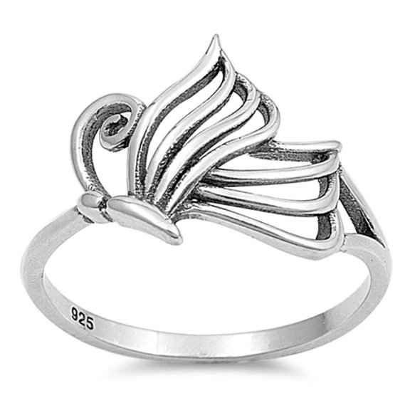 CHOOSE YOUR COLOR Women's Oxidized Butterfly Ring .925 Sterling Silver Band Jewelry Female Size 6