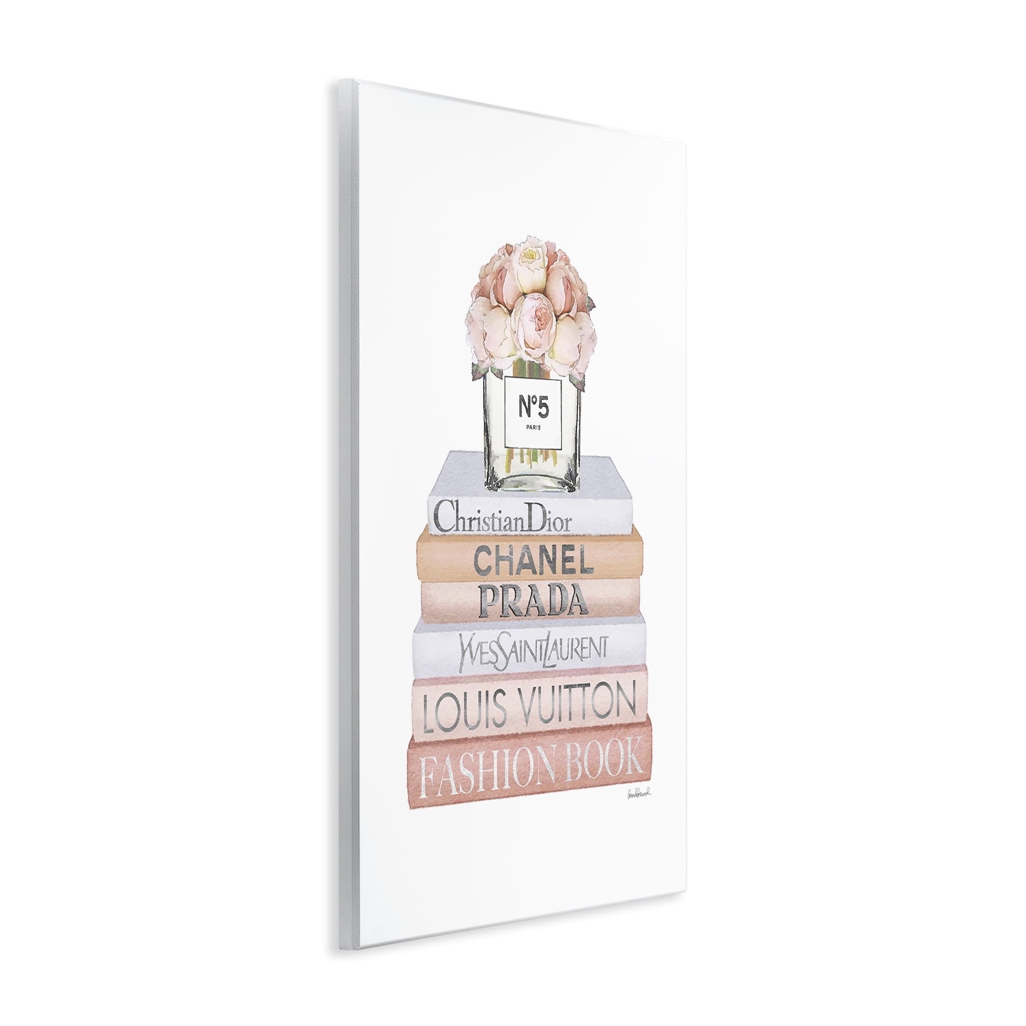 Stupell Industries Glam Bookstack & Flowers Botanical & Floral Painting Unframed Art Print Wall Art, 13 x 19