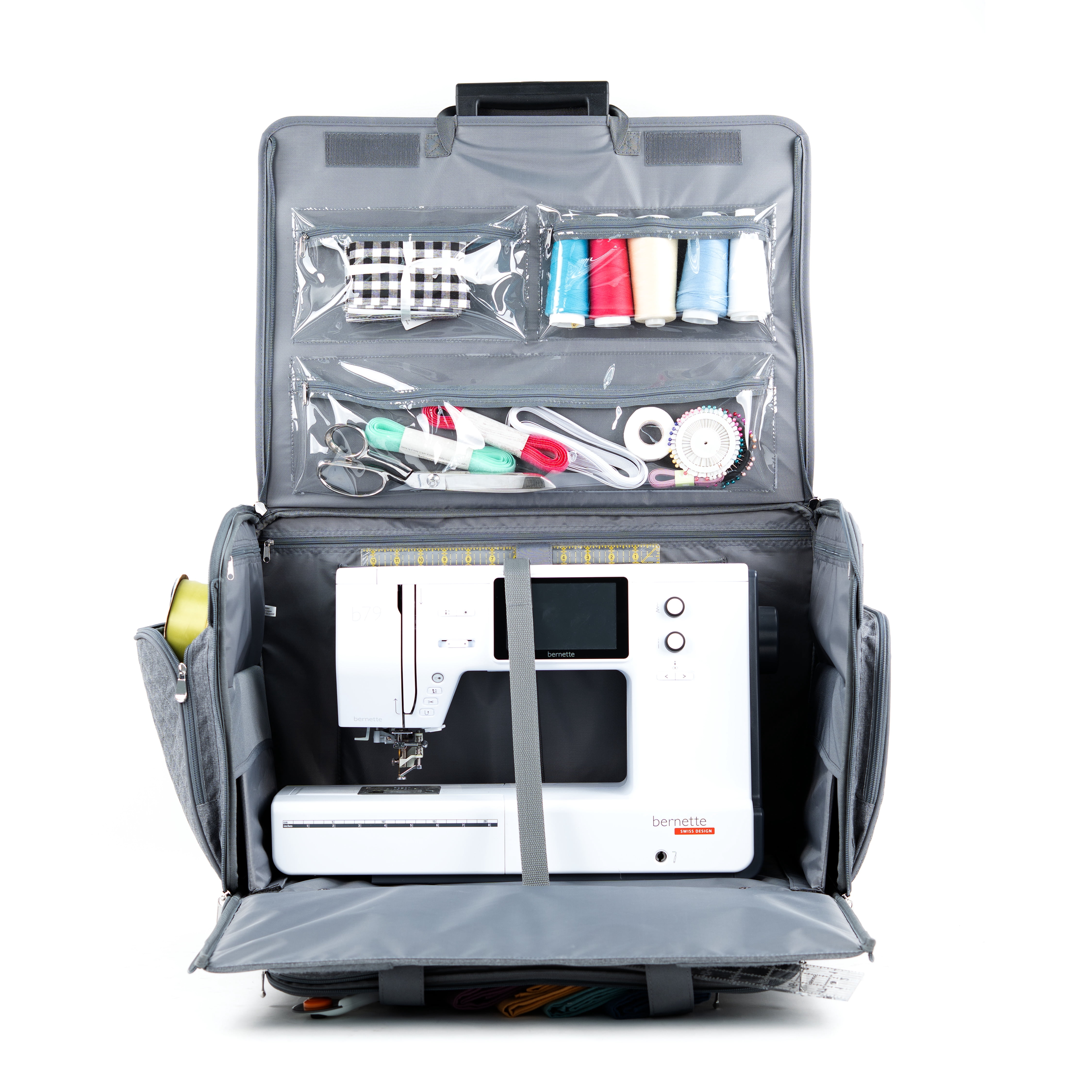Everything Mary XXL Rolling Sewing Machine Case – Grey Quilted Craft Tote with 360° Wheels – Large Storage Organizer for Sewing & Quilting Supplies