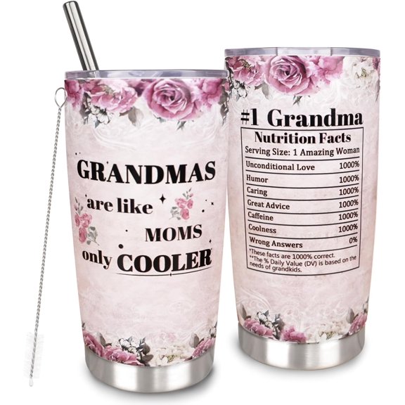 Grandma Tumbler With Straw and Lid, Stainless Steel Grammy Tumbler for Nana Birthday Mother''s Day Christmas Gifts for Grandma