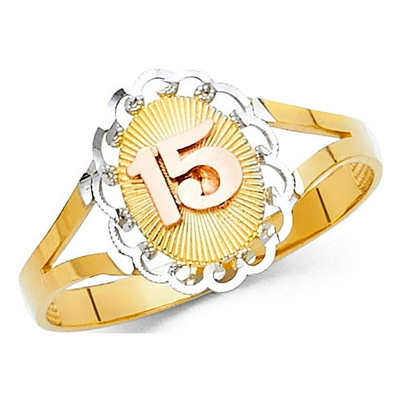 Oval 15 Birthday Ring 14k Yellow White Rose Gold Quinceanera Diamond Cut Band Fancy 12MM Size 7