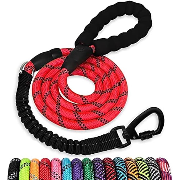 Eryueer Rope Dog Leash 6 FT: Heavy Duty Leashes with Swivel Lockable Hook Reflective Threads Bungee and Padded Handle - Dog Lead for Large Small Medium Dogs Outside Walking Red