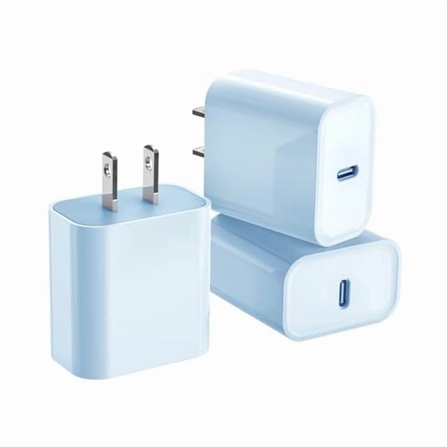 LinQingQ 3Pack iPhone 16/15 Charge Block,USB C Charger, Blue Charger Adapter,Quick Fast Charger PD Adapter Plug 20W Power Delivery Type C Fast Charging Block for iPhone 16/15/14/13/12,iPad Pro/Air/Min