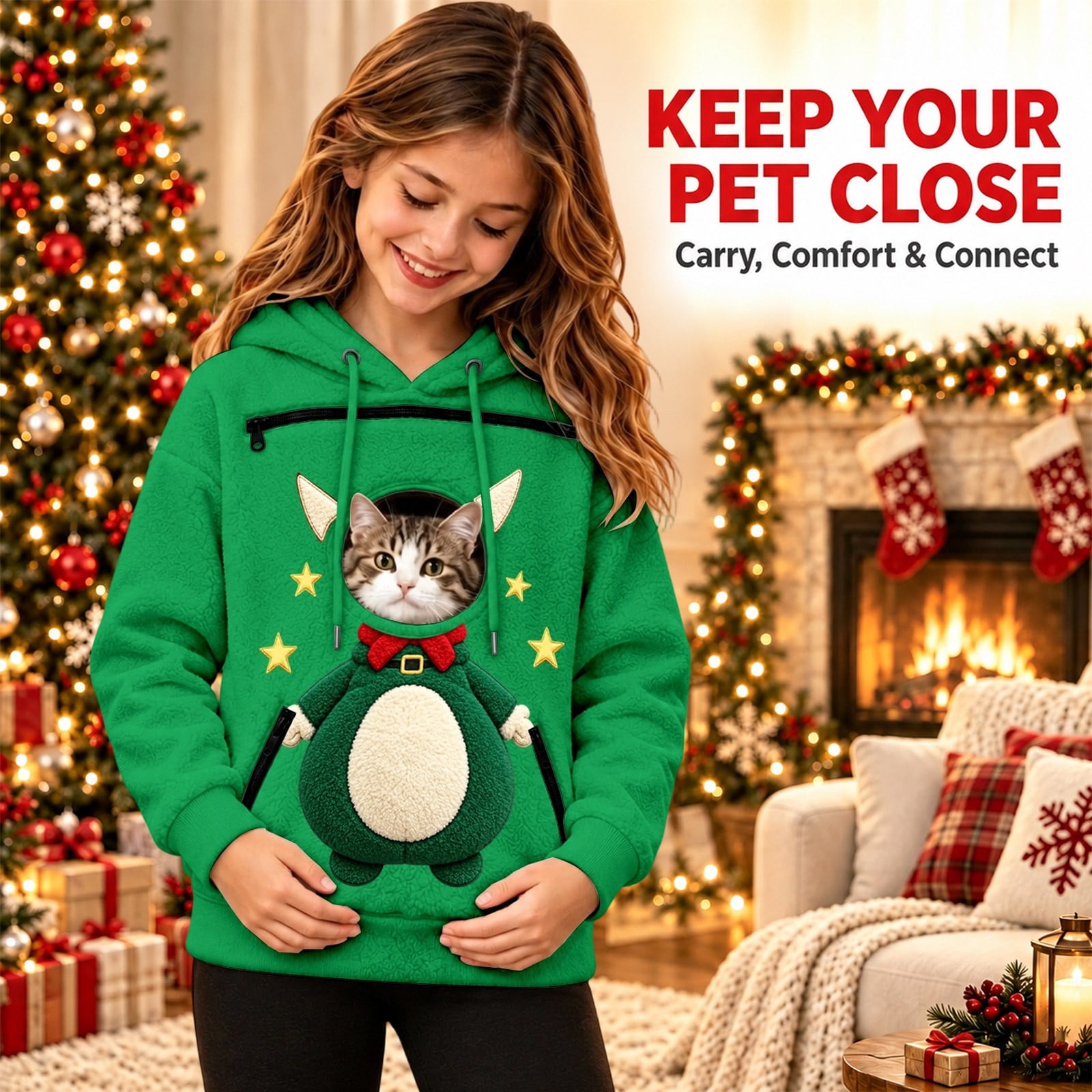 TGPMGRZ Pet Pouch Christmas Hoodie for Toddler Kids Youth Soft Xmas Holiday Graphic Hoodies