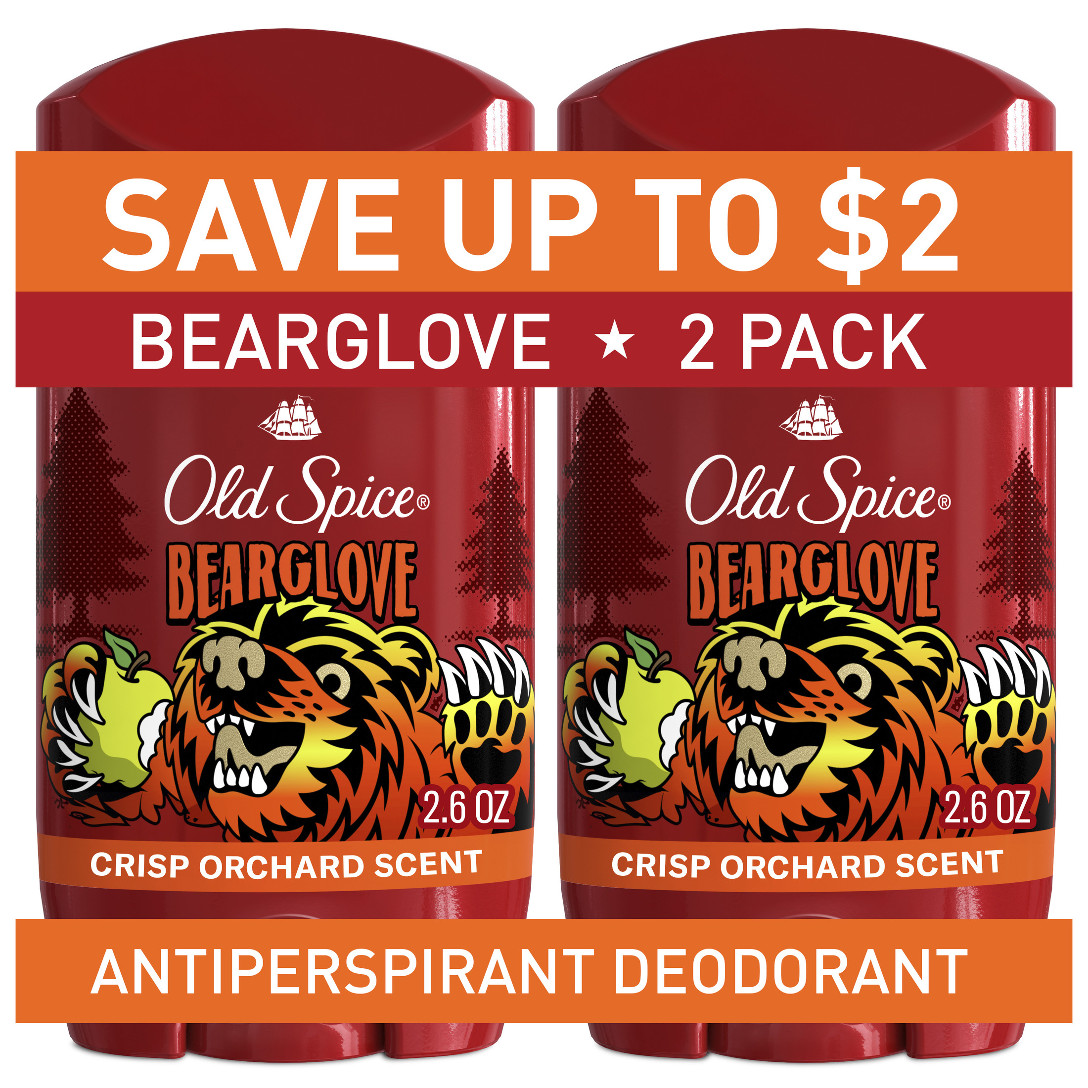 Old Spice Men's Deodorant, Invisible Solid, Antiperspirant Deodorant Stick for Men, Bearglove, 2.6 oz (2 Pack)