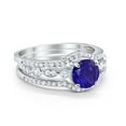 thumbnail image 2 of Trio Set Three Piece Round Ring Blue Sapphire CZ 925 Sterling Silver Size 4, 2 of 4
