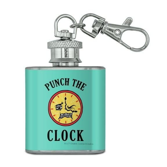 Punch The Clock Funny Humor Stainless Steel 1oz Mini Flask Key Chain
