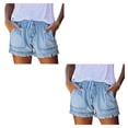 thumbnail image 3 of Qarigey Pantalones cortos de mezclilla casuales Pantalones cortos de mezclilla de cintura alta para mujer con bolsillo Vacaciones en la playa Type9 NO9, 3 of 6