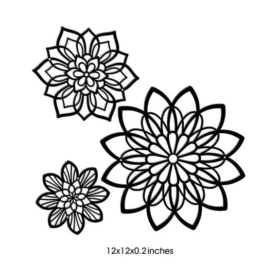 3pcs Flowers Metal Wall Art Decor, Black Wall Hanging Decor Silhouette Wall Art for Home Bedroom Living Room Bathroom Kitchen Office Garden Hotel Wall Decoration