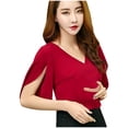 thumbnail image 2 of MRULIC chiffon blouses for women Chiffon Women Half Sleeve Butterfly Sleeve Blouse Solid V-Neck Casual Tops Women's Chiffon Shirt Red + 3XL, 2 of 9