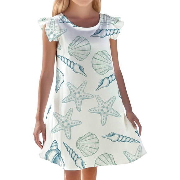 Girls Summer Nightgown Cute Ocean Print Short Sleeve Loungewear Comfortable Pajama Dress For Toddler Age 3 10 Years Old