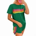 thumbnail image 4 of MORTTIC Women's 2-Piece Color Block Short Sleeve Set - Round Neck Top & Shorts Casual Summer Wear Green，S, 4 of 5