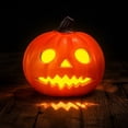 thumbnail image 5 of Round Eyed Jack O Lantern Pumpkin, Jagged Grin Pumpkin LED Light, Halloween Pumpkin Figurine for Mantel Table Covered Porch Indoor Fall Seasonal Home Decor, 5 of 7