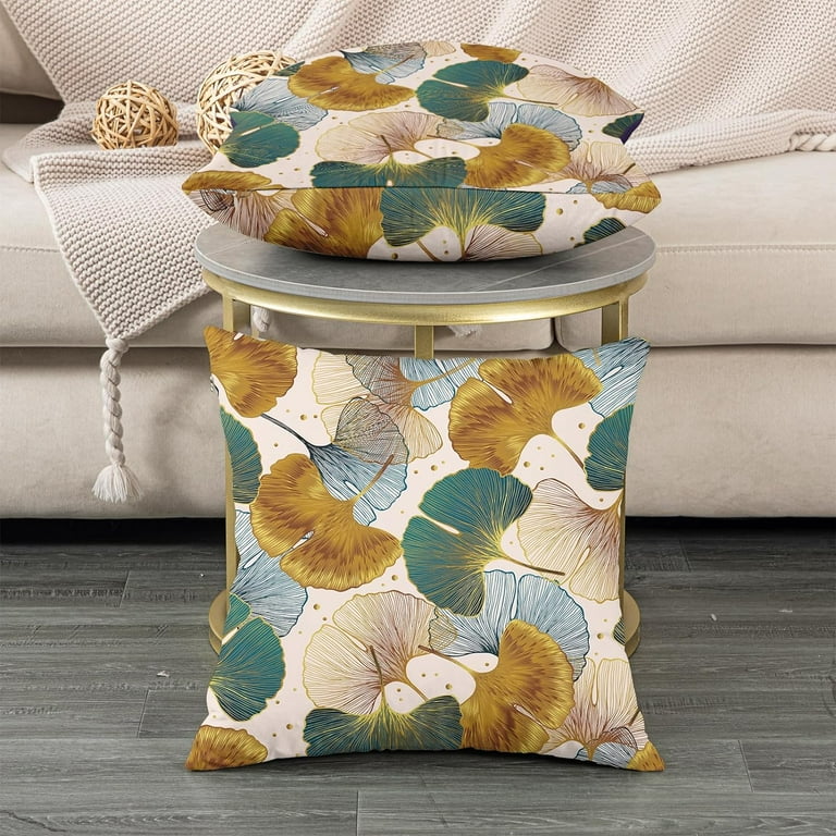 Gold Ginkgo Leaf Velvet Pillow Covers - Set Of 2, 18x18 Inch, Black Background