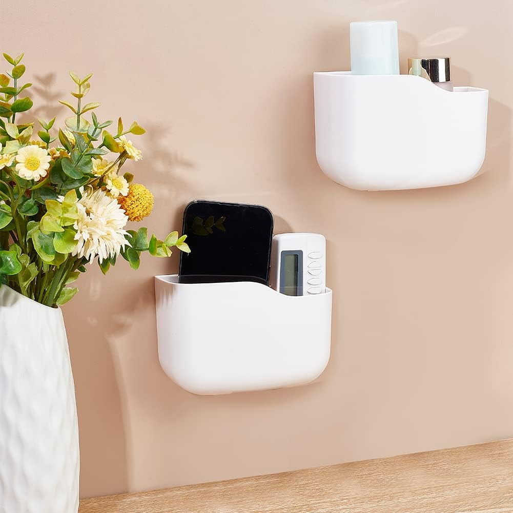 3Pcs Adhesive Wall Mount Control Holder No Punching Phone Organizer Box Adhesive Control Holder Wall Mount Remote Tray Remote Organizer Box Home Office Desk Phones Charging diy White