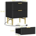 thumbnail image 2 of Nightstand with Charging Station, Side Table with 2 Drawers, Fluted End Table with Gold Metal Legs & Handle, Bedside Table with Wide Tabletop, Night Stand with Fluted Panel for Bedroom (1, Black), 2 of 6