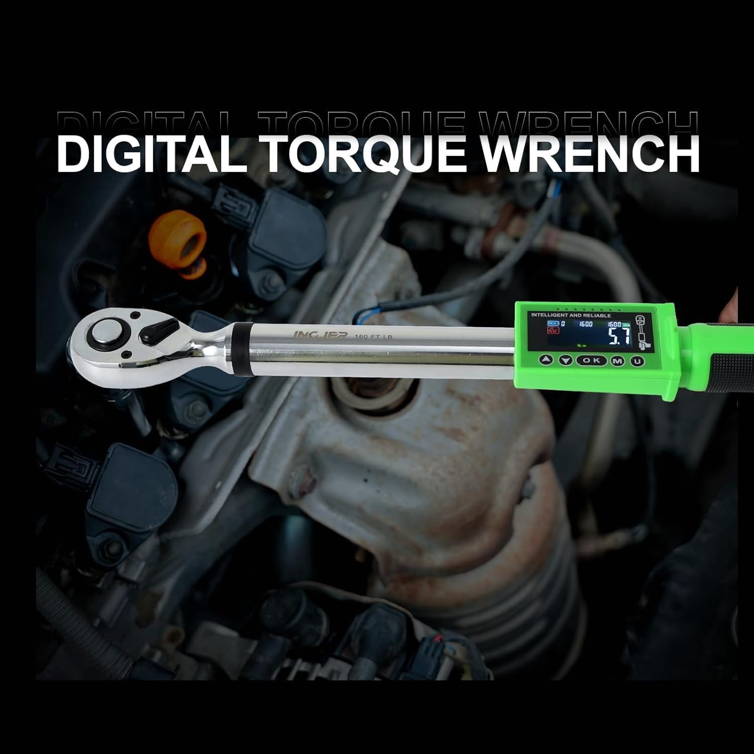 UPGRADE 1/2 Inch Drive Digital Torque Wrench 8-160FT-LB/10-220N.M, Torque Range Accurate to 2%, Electric Torque Wrench with Buzzer and LED Flash Notification for //Auto Repair