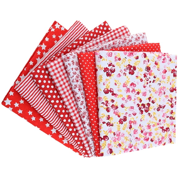 7 Pcs Red Cotton Fabric Bundles, 19.7 x 19.7 in Patterned Fabrics Round Quarters, Floral Polka Dot Star Gingham Quilting Patchwork Fabric for DIY Sewing Crafts, Projects, Decorations