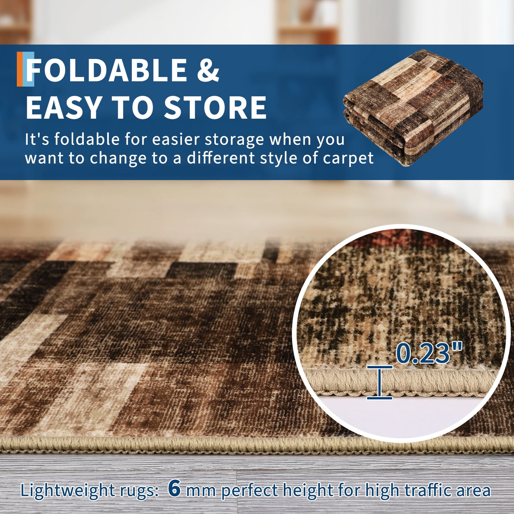 Garvee Geometric Area Rug 5x7 Modern Washable Rug for Living Room, Non-Slip Stain Resistant Indoor Carpet for Bedroom Dining Room Office, Brown